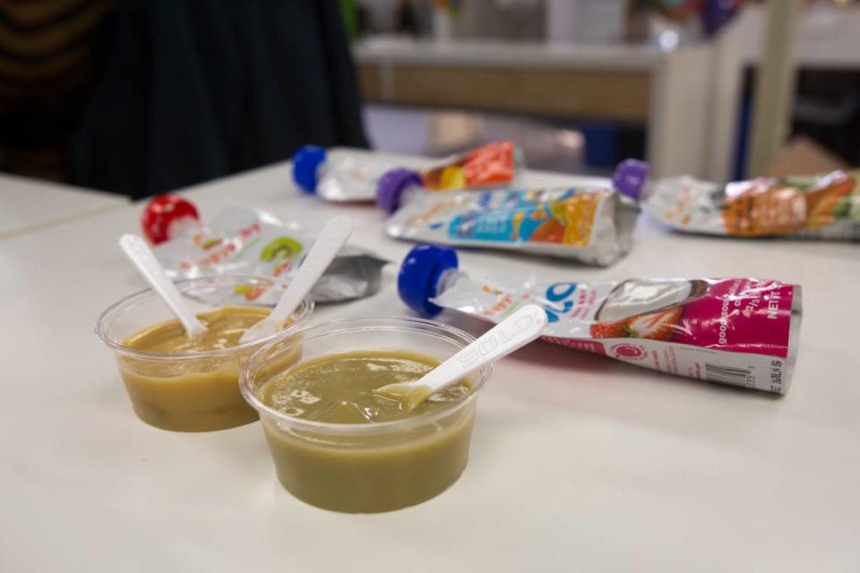 A taste-test of products at Happy Family’s Boise offices in 2013. The brand, which was sold to Danone in 2013, is being sued in California for having high levels of lead in some of its products for toddlers.