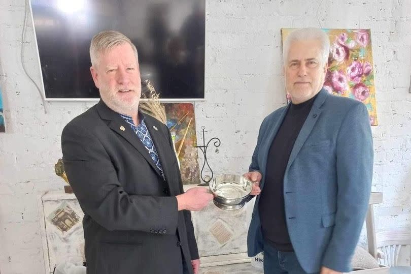 Cllr Steven Carr presented a quaich to Serhii Doroshenko - acting on behalf of the mayor of Nikopol - earlier this year