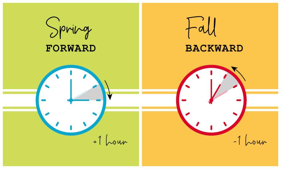 In 2023, clocks spring forward one hour at 2 a.m. on Sunday, March 12. They fall back at 2 a.m. on Sunday, Nov. 5. <a href="https://www.gettyimages.com/detail/illustration/daylight-saving-time-fall-backward-and-royalty-free-illustration/1356689682?adppopup=true" rel="nofollow noopener" target="_blank" data-ylk="slk:iam2mai/iStock via Getty Images Plus;elm:context_link;itc:0;sec:content-canvas" class="link ">iam2mai/iStock via Getty Images Plus</a>