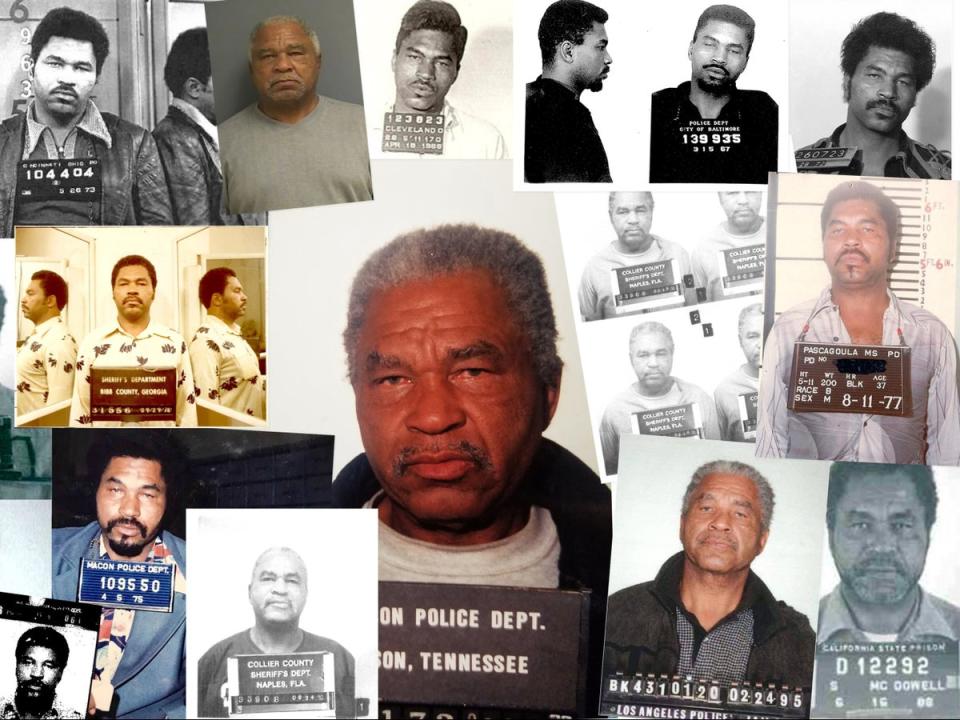 Samuel Little in multiple booking photos from 1966 to 1995 (FBI via Getty Images)