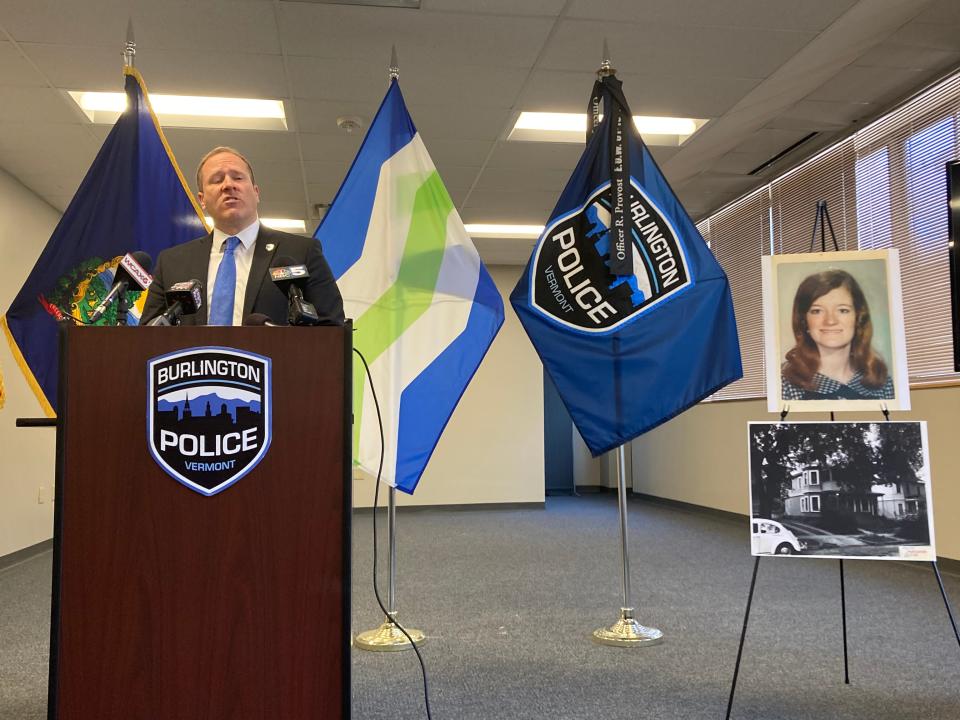 Acting chief Jon Murad of the Burlington Police Department speaks at a press conference announcing the solving of the Rita Curran case. Curran was murdered in Burlington in 1971 when she was 24.