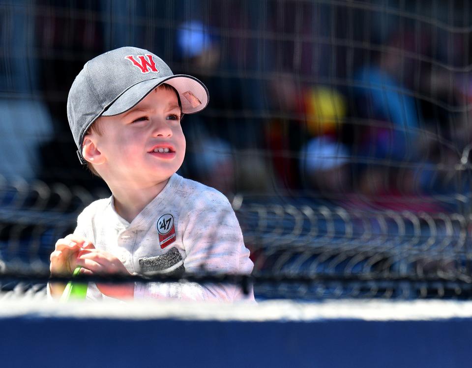 A young fan watches the Worcester Red Sox game against the Rochester Red Wings Wednesday at Polar Park.