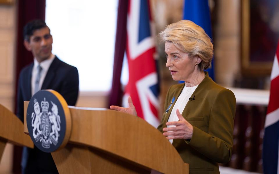 Britain's Prime Minister Rishi Sunak and EU Commission President Ursula von der Leyen, right, hold a press conference - Dan Kitwood/Pool via AP