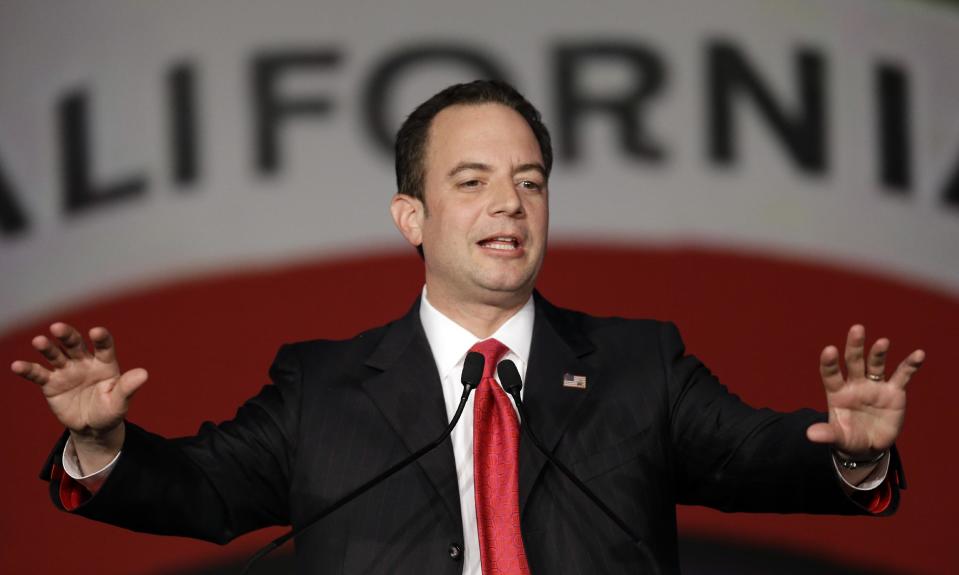 Republican National Committee chairman Reince Priebus speaks before the California Republican Party 2014 Spring Convention Friday, March 14, 2014, in Burlingame, Calif. (AP Photo/Ben Margot)
