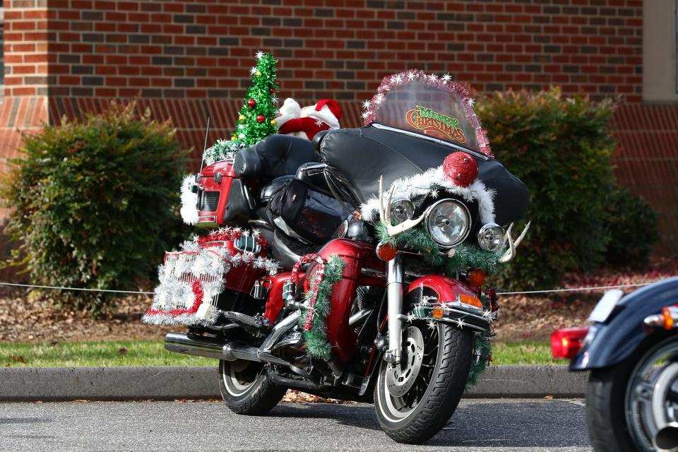 Some of the motorcycles within the Gaston County Toys for Tots motorcycle ride were decorated with Christmas decor. Nov. 28, 2021.