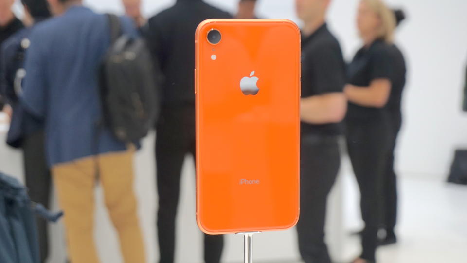 An iPhone XR in orange