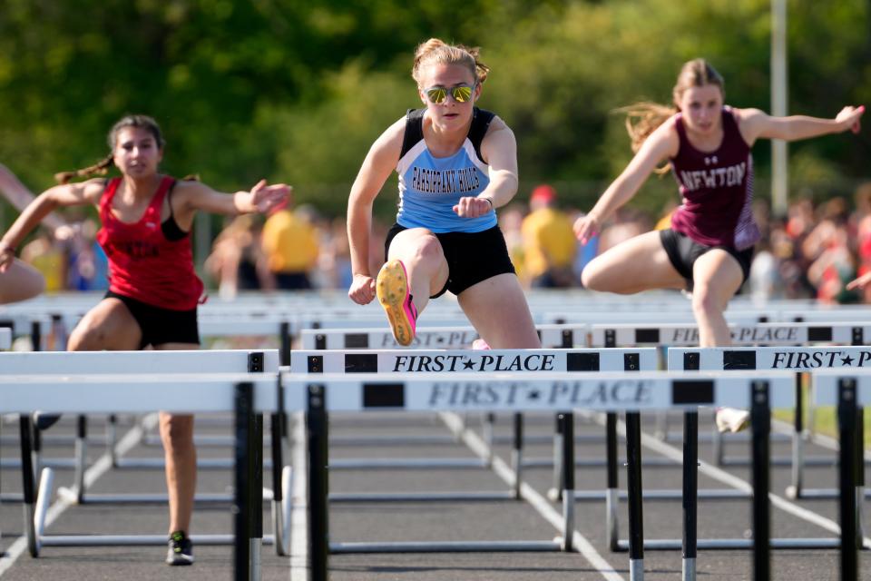 Parsippany Hills junior Anya Sadowski competes in the 400-meter hurdles at the NJAC Championships on Wednesday, May 10, 2023