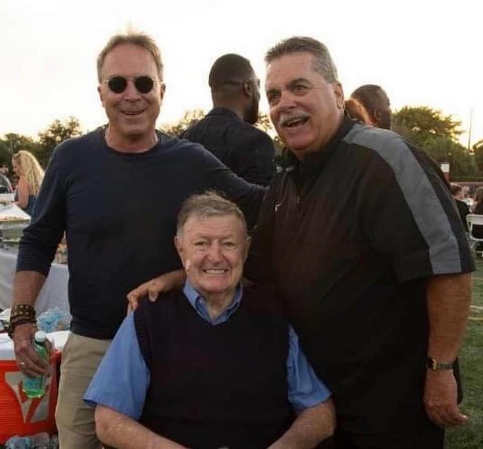 Former longtime Chaminade football coach and athletic director Vince Zappone (bottom), seen here with former Lions coach Mark Guandolo (right) and one of his former players, Mark Panunzio (left), died recently at age 93.