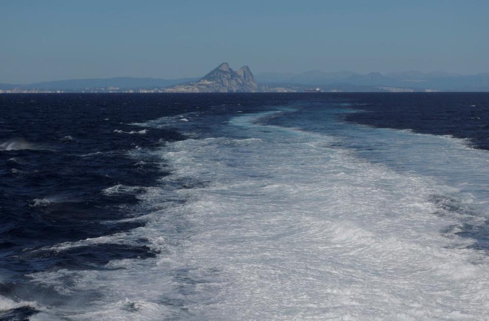 The Rock of Gibraltar is seen from a ferry in the Strait of Gibraltar (REUTERS)