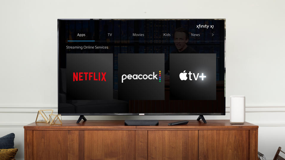 Comcast has revealed the price of its recently announced StreamSaver bundle, which will package Peacock's ad-supported premium tier with the basic ad-supported tier of Netflix and Apple TV+.  (Courtesy: Comcast)