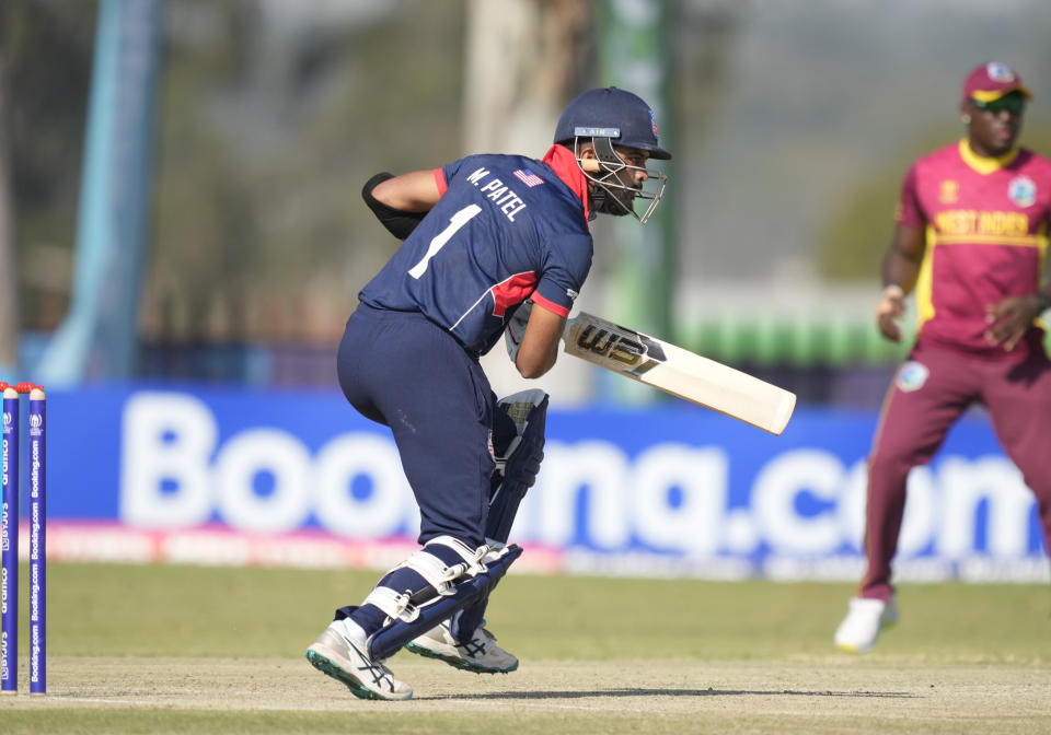 FILE - U.S. batsman Monank Patel plays during their ICC Men's Cricket World Cup Qualifier match against West Indies at Takashinga Sports Club in Harare, Zimbabwe, on June 18, 2023. (AP Photo/Tsvangirayi Mukwazhi, File)