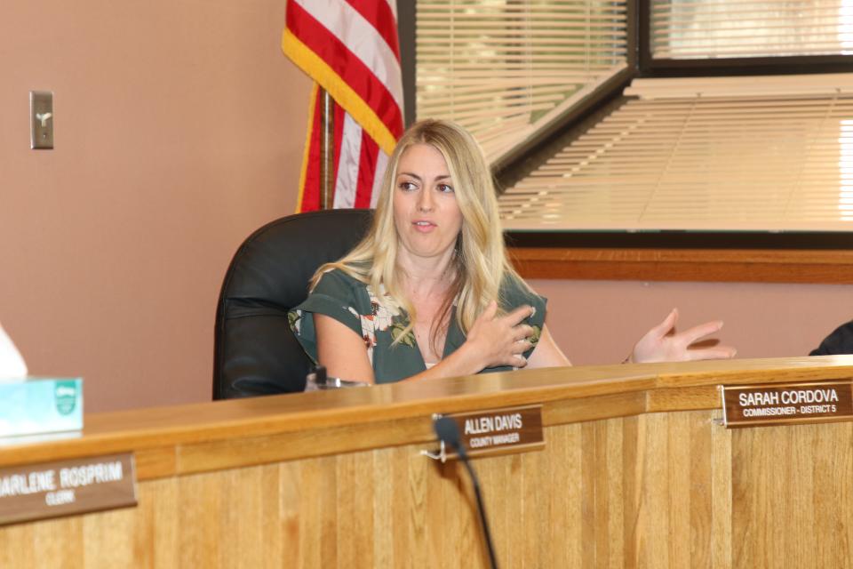 District 5 Eddy County Board of Commissioner Sarah Cordova during the July 6, 2021 meeting. Commissioners voted to declare a local flooding disaster in Eddy County.