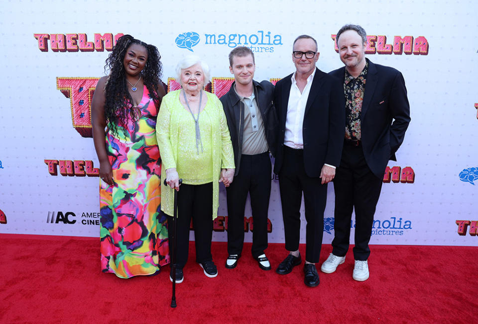 (L-R) Nicole Byer, June Squibb, Fred Hechinger, Clark Gregg and writer/director Josh Margolin at the Los Angeles Premiere of Thelma at The Egyptian Theatre Hollywood on June 14, 2024 in Los Angeles, California.