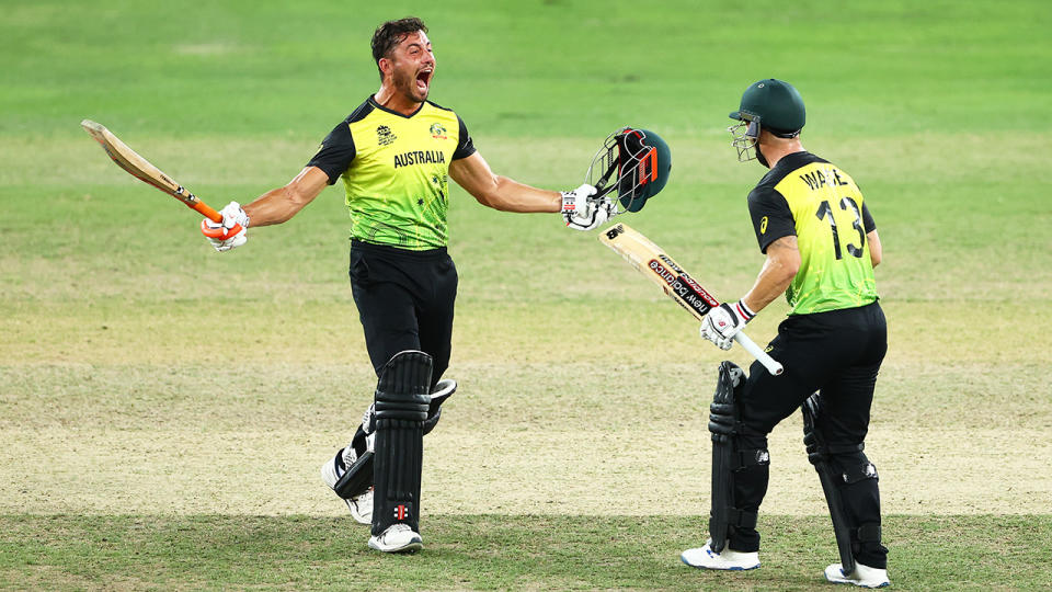 Marcus Stoinis and Matthew Wade, pictured here celebrating Australia's win over Pakistan in their T20 World Cup semi-final.