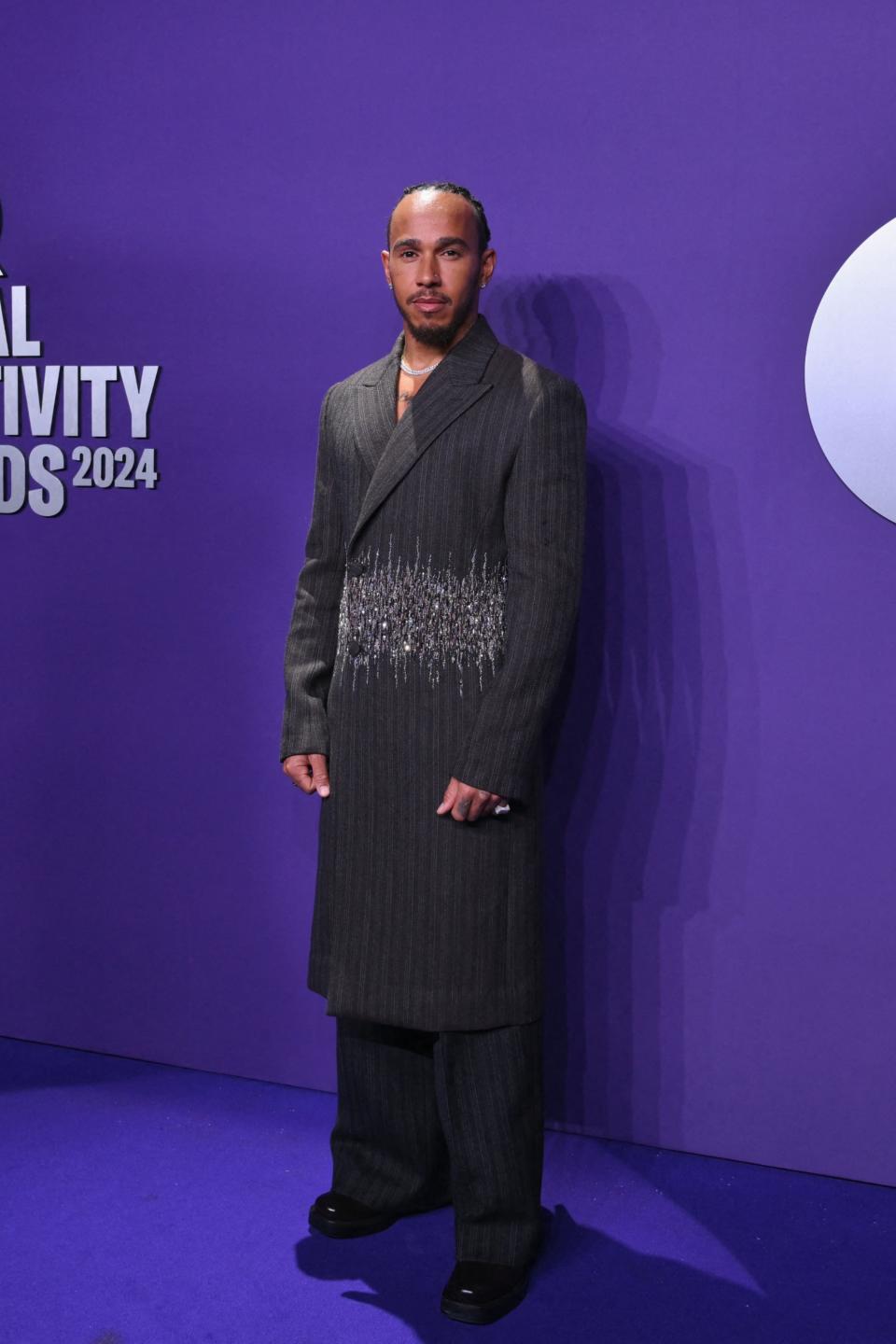 Lewis Hamilton arrives for the second annual GQ Global Creativity awards at WSA in New York, April 11, 2024