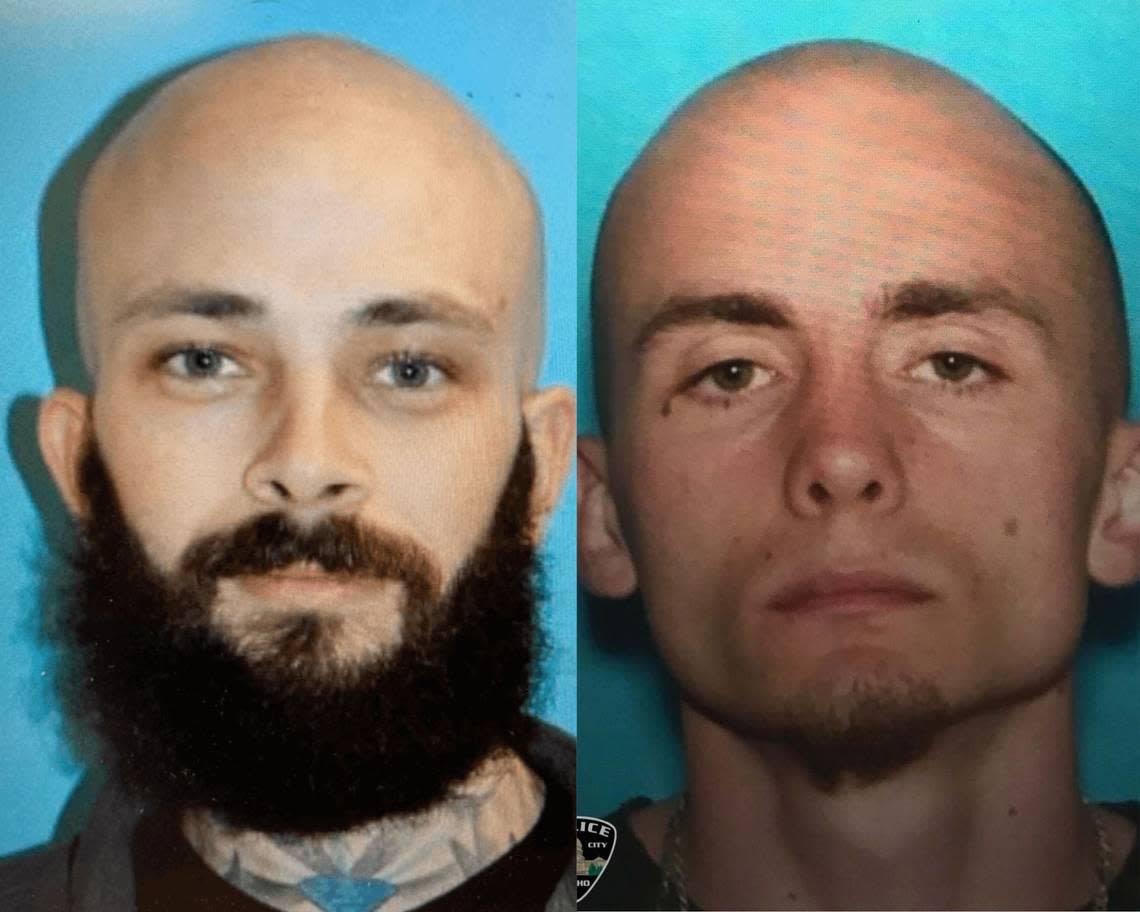Nicholas Umphenour, left, aided in the planned attack to free 31-year-old Skylar Meade, right, from custody after he was brought to Saint Alphonsus Regional Medical Center in Boise, according to the Boise Police Department.