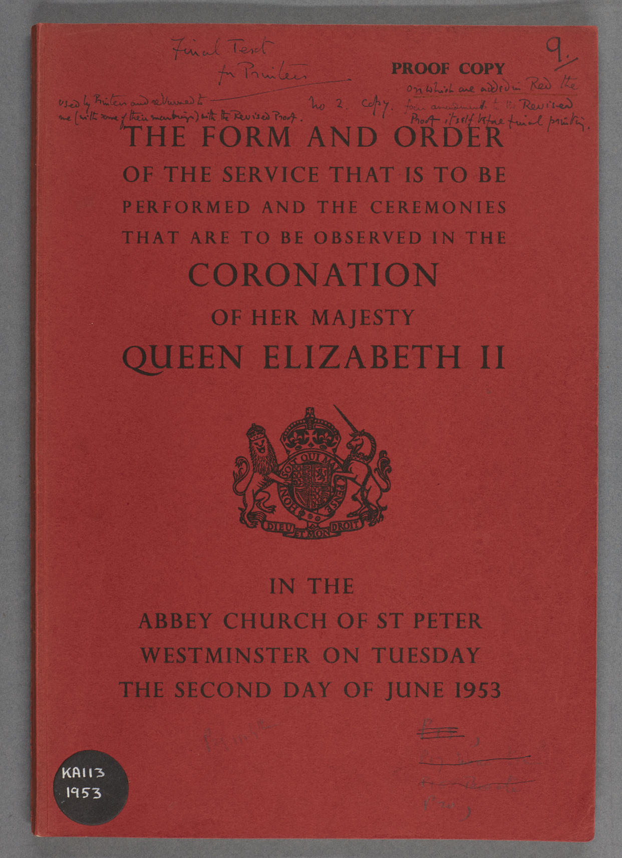 The form and order of service for the Queen’s coronation in 1953 (Church of England/PA)