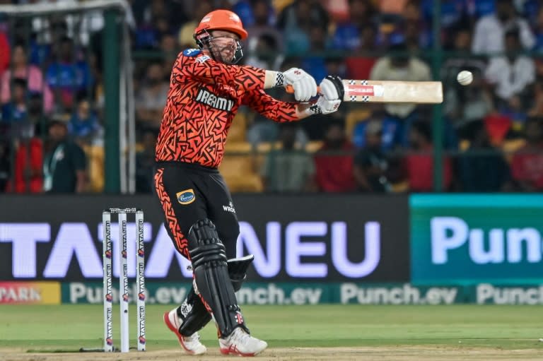 Travis Head on his way to a 41-ball 102 as Sunrisers Hyderabad posted an IPL record 287-3 against Royal Challengers Bengaluru (-)