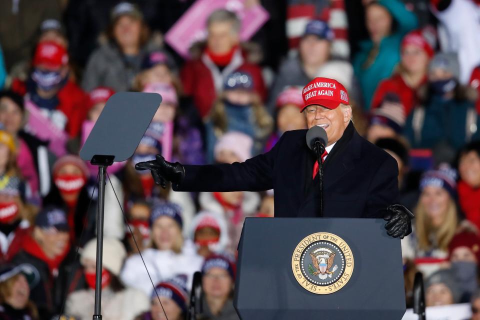 President Donald Trump speaks during a rally on 3 November 2020 in Grand Rapids, Michigan (Getty Images)