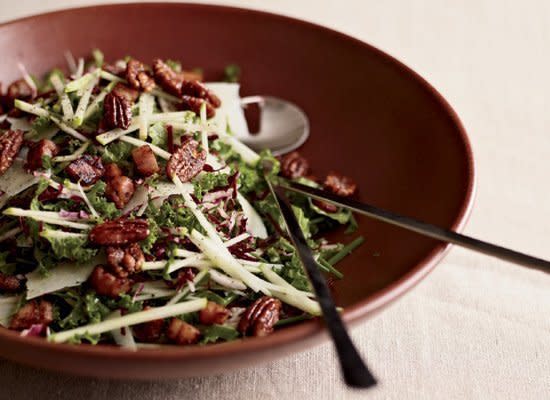 <strong>Get the <a href="http://www.huffingtonpost.com/2011/10/27/kale-38-apple-salad-wi_n_1059612.html" target="_hplink">Kale and Apple Salad with Pancetta and Candied Pecans Recipe</a></strong> 