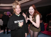 <p>Singers Jax and Gayle share a giggle at the Warner Music Grammy Party at the Hollywood Athletic Club on Feb. 2.</p>