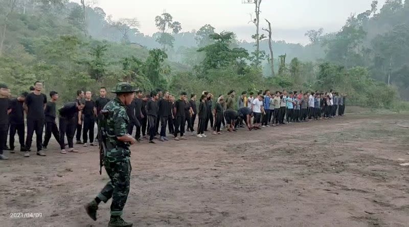 Protesters join a training led by Karen National Union (KNU)