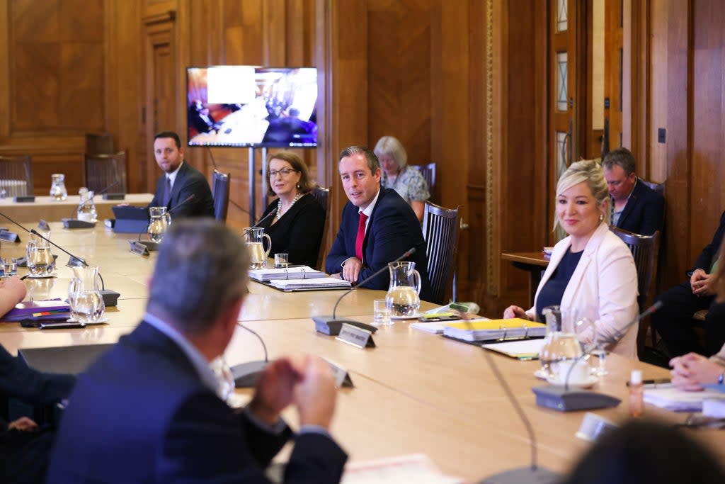 First Minister Paul Givan and deputy First Minister Michelle O’Neill attend the first in-person Executive meeting since last October (Press Eye/PA) (PA Media)