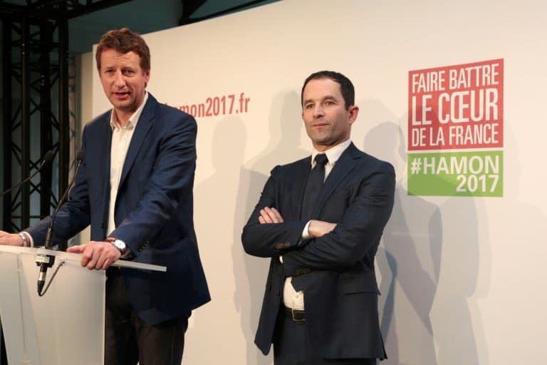 Benoît Hamon (d) et Yannick Jadot, lors de la dernière campagne présidentielle, le 26 février 2017 à Paris - GEOFFROY VAN DER HASSELT © 2019 AFP