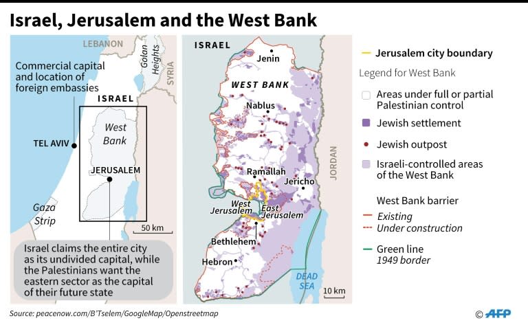 Map of Israel, Jerusalem and the West Bank