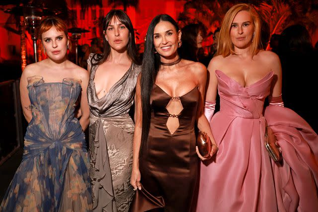 <p>Matt Winkelmeyer/VF24/WireImage</p> Tallulah Willis, Scout LaRue Willis, Demi Moore, and Rumer Willis at the 2024 Vanity Fair Oscar Party in March 2024.