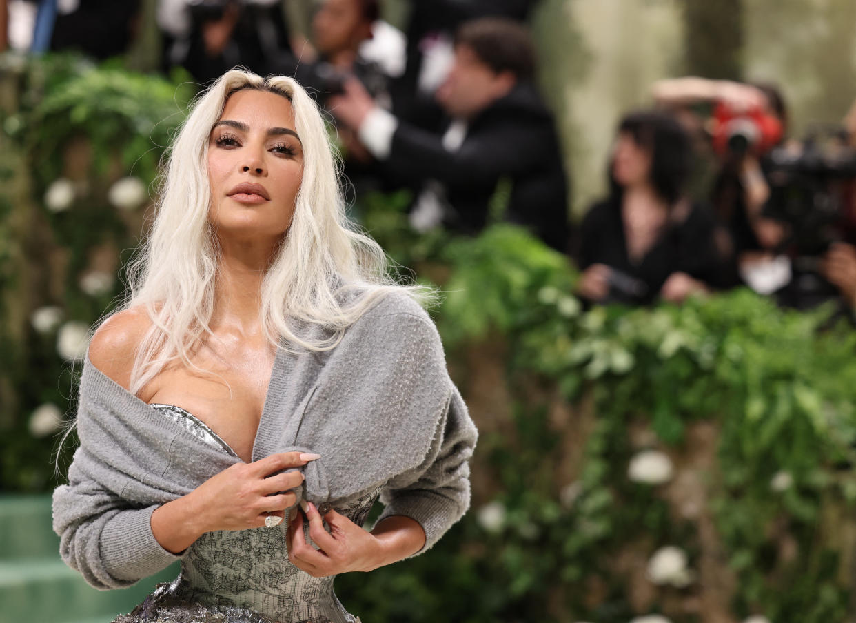 Kim Kardashian poses at the Met Gala, an annual fundraising gala held for the benefit of the Metropolitan Museum of Art's Costume Institute with this year's theme 'Sleeping Beauties: Reawakening Fashion' in New York City, New York, U.S., May 6, 2024