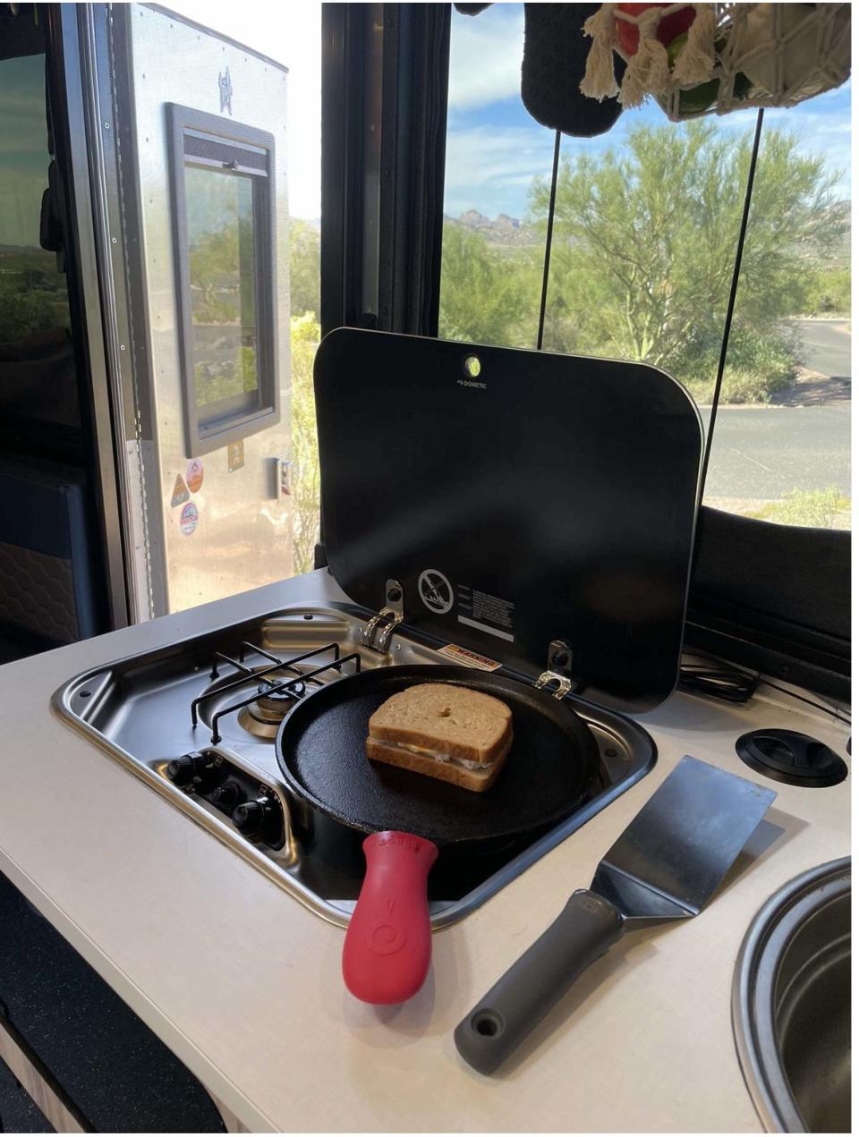 lodge cast iron griddle used for van camping