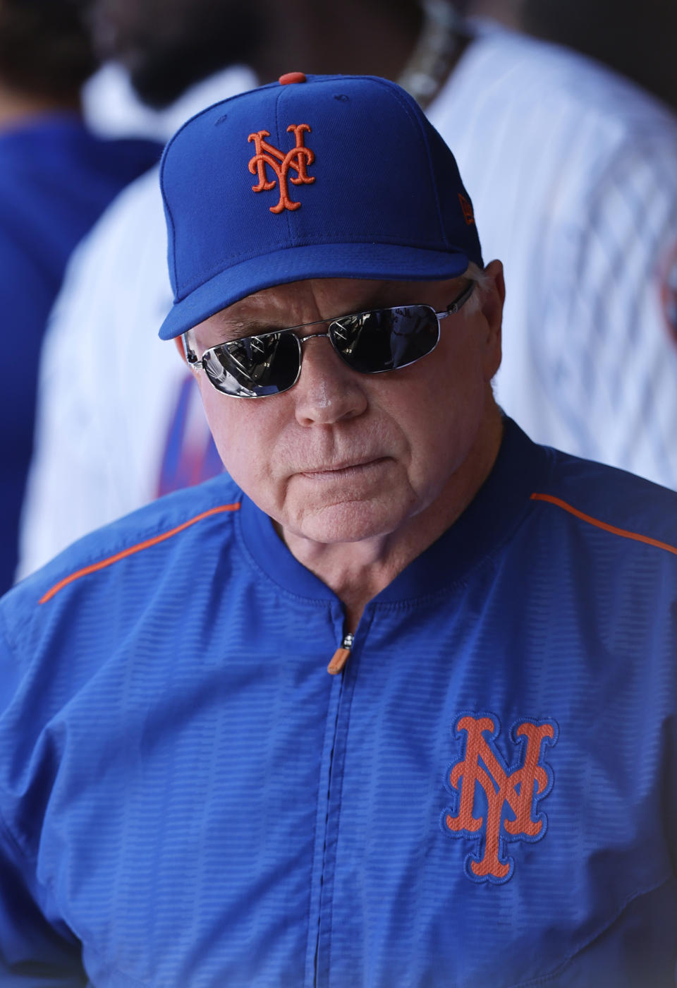New York Mets manager Buck Showalter looks on before a baseball game against the Philadelphia Phillies, Sunday, Oct. 1, 2023, in New York. (AP Photo/Noah K. Murray)