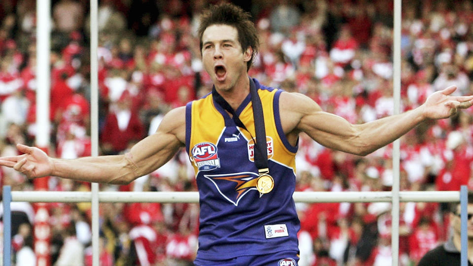 Ben Cousins, pictured here celebrating after winning the 2006 Grand Final with West Coast.