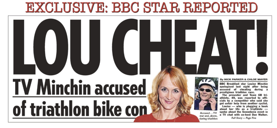 Accused: The BBC Breakfast’s triathlon controversy was The Sun’s front page story on Wednesday. (The Sun)