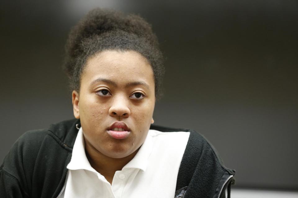 Amanda Ali, a student at Miami Northwestern Senior High School who acted in the movie "Moonlight," speaks during an interview with The Associated Press, Monday, Feb. 27, 2017, in Miami. (AP Photo/Wilfredo Lee)