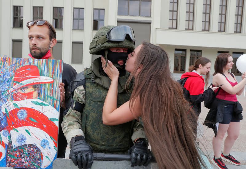 Opposition supporters protest against presidential election results in Minsk