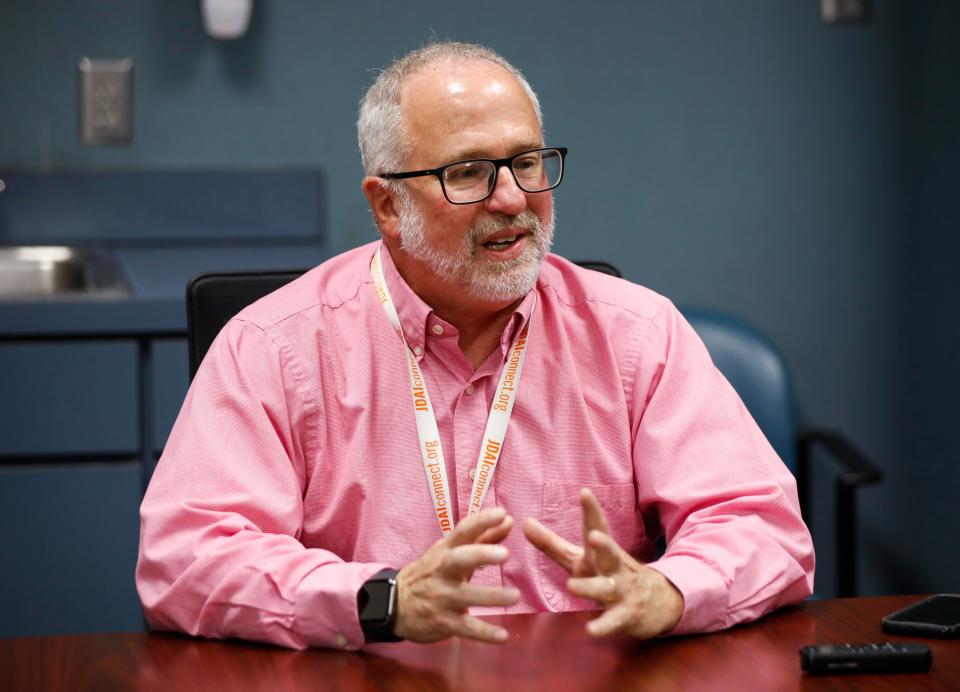 Bill Prince, the Family Court Administer and Chief Juvenile Officer at Greene County Juvenile Office, talks about the addition of their newest employee a facility dog named Derby on Thursday, Aug. 11, 2022.