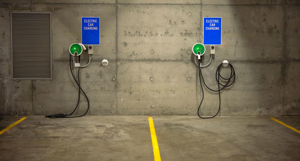 EV charging station in a car park.