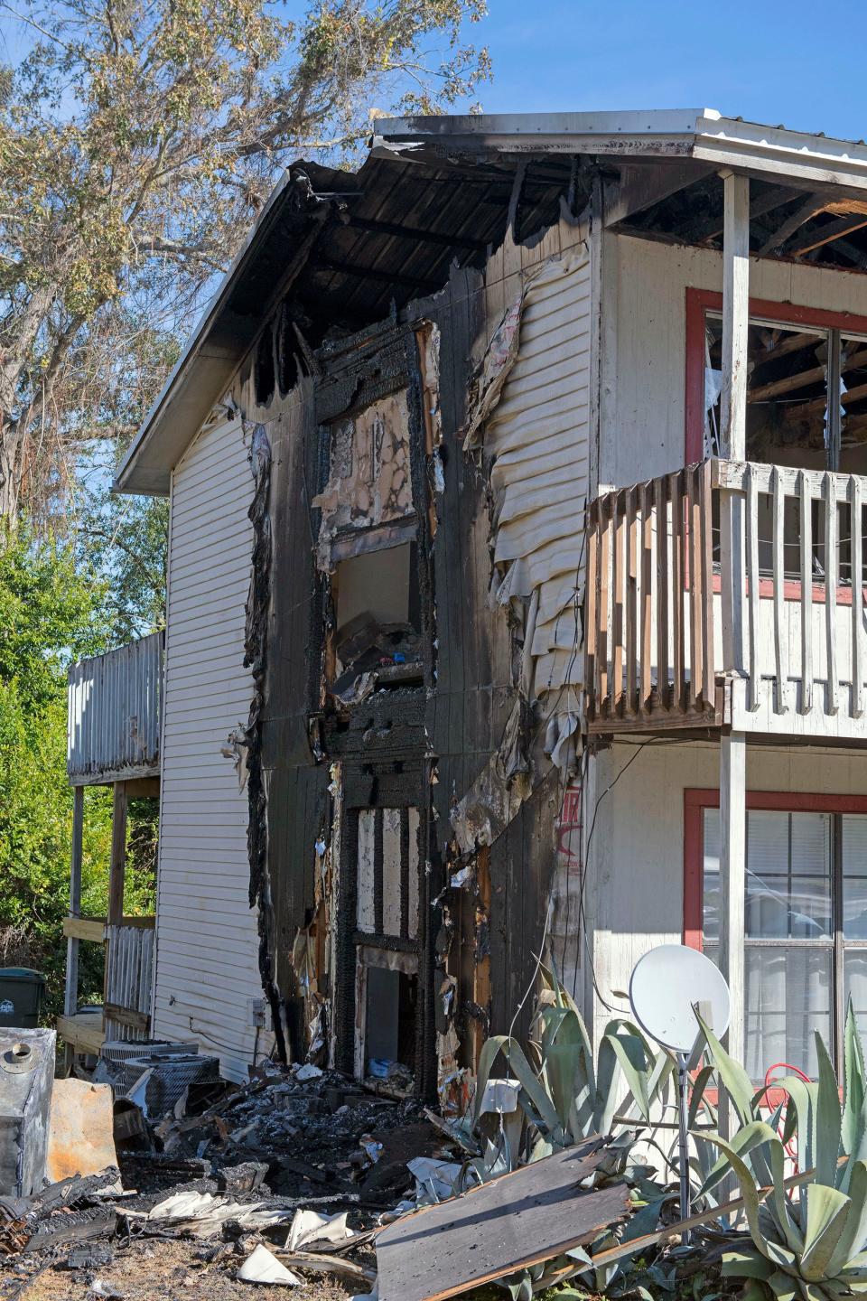 Firefighters on Wednesday morning battled a fire at the Aspen Village Apartments on Johnson Avenue. The blaze displaced six families living in the building.