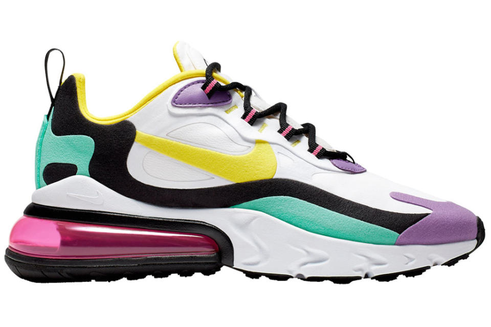 nike, air max 270 react, pink, purple, yellow, white