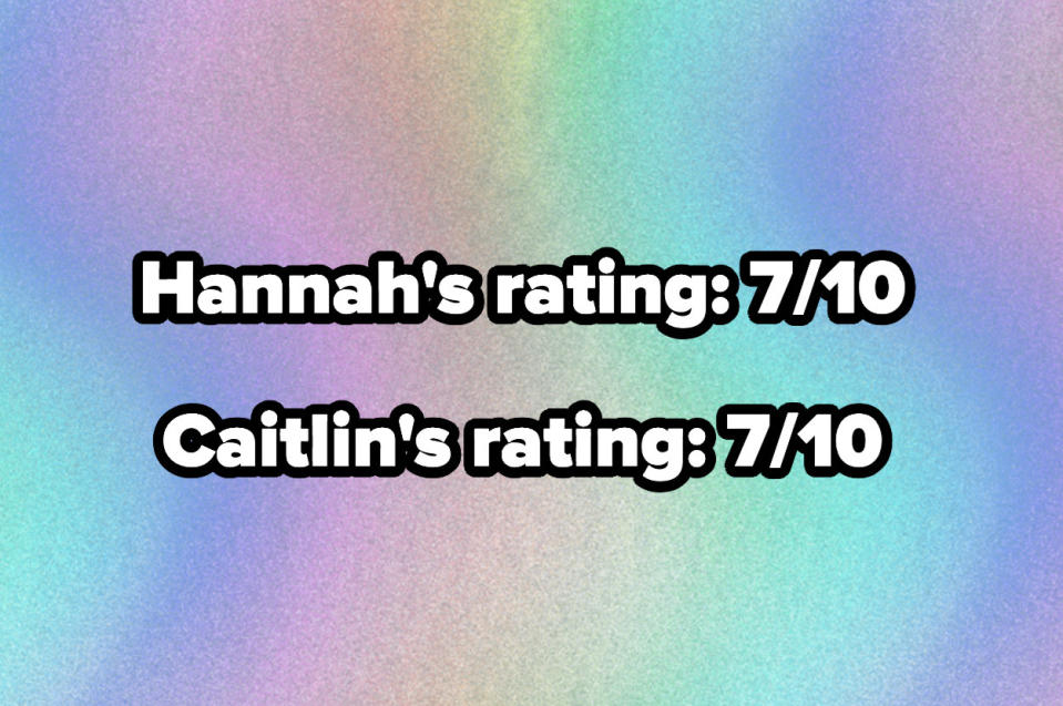 text reading, "Hannah's rating 7/10 and caitlin's rating 7/10"