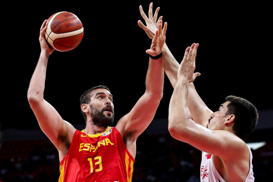 GUANGZHOU, CHINA - SEPTEMBER 02: #13 Marc Gasol of Spain in action during the 2019 FIBA World Cup, first round match between Puerto Rico and Spain at Guangzhou Gymnasium on September 02, 2019 in Guangzhou, China. (Photo by Zhizhao Wu/Getty Images)