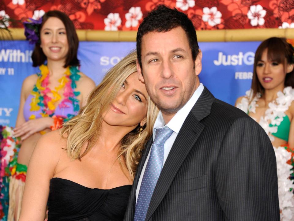 Jennifer Aniston and Adam Sandler at the Just Go With It premiere in 2011