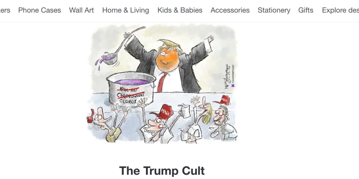 Nick Anderson's Redbubble page for his "Trump Cult" image.