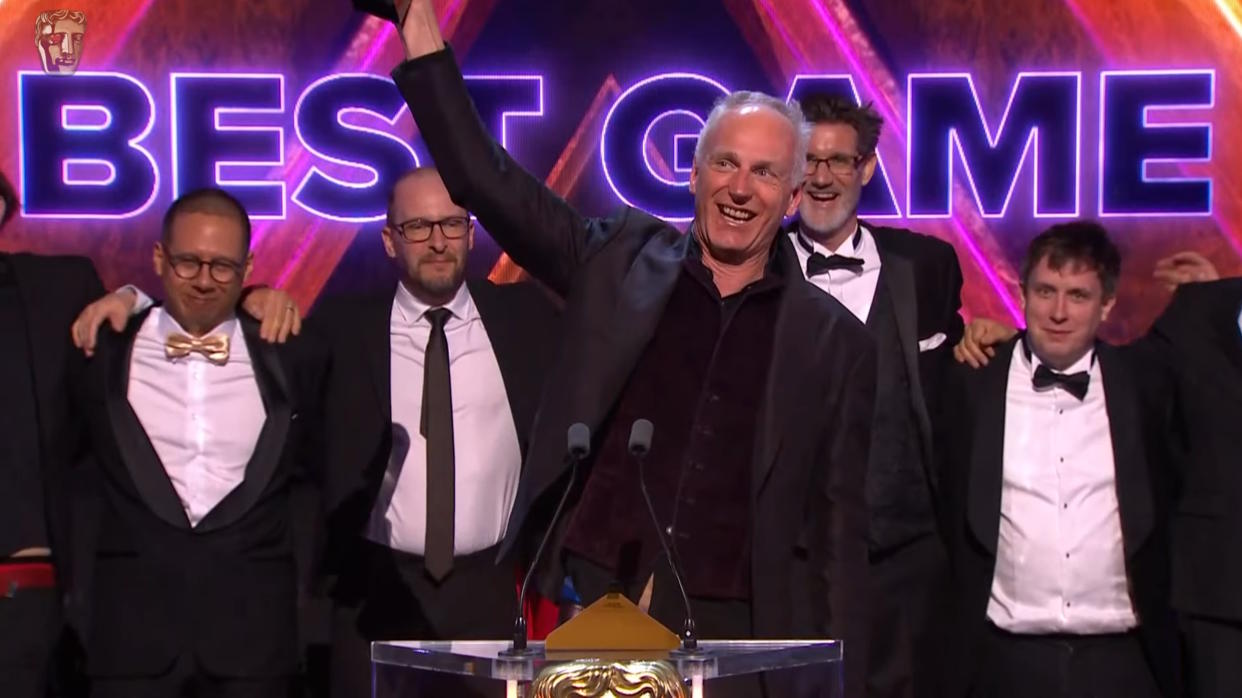  Swen Vincke accepts the Best Game award for Baldur's Gate 3 at the 2024 BAFTA Game Awards. 