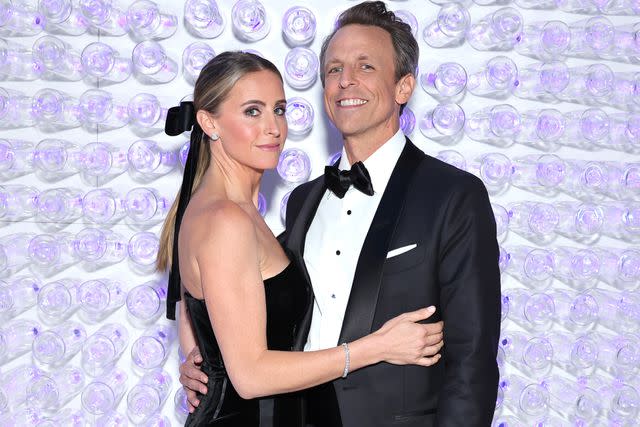 <p>Cindy Ord/MG23/Getty</p> Seth Meyers poses with wife Alexi Ashe at the 2023 Met Gala