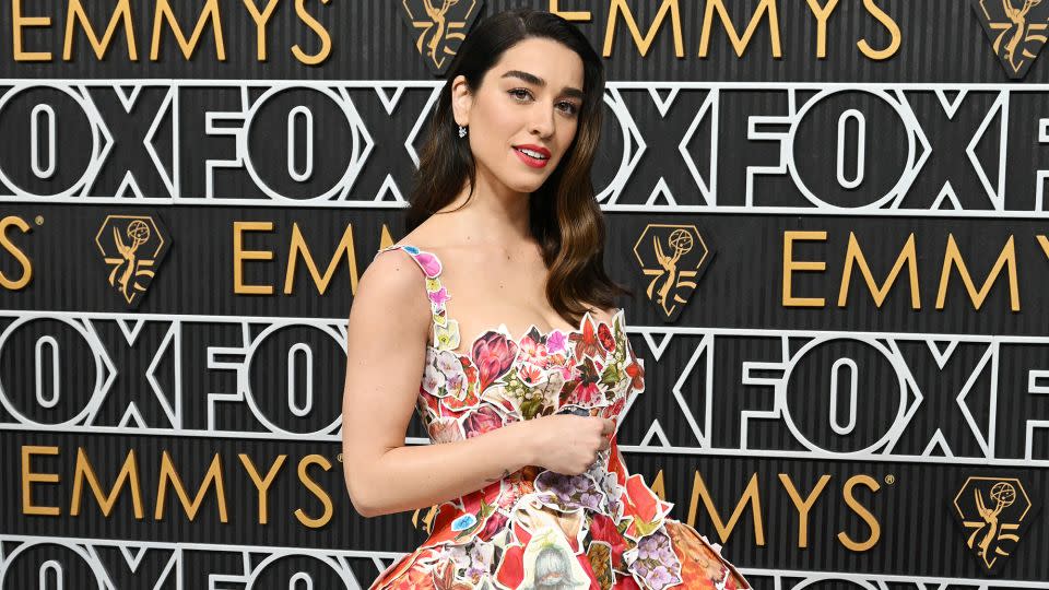 “White Lotus” star Simona Tabasco looked ready for spring in a Marni flower decoupage dress. - Gilbert Flores/Variety/Getty Images