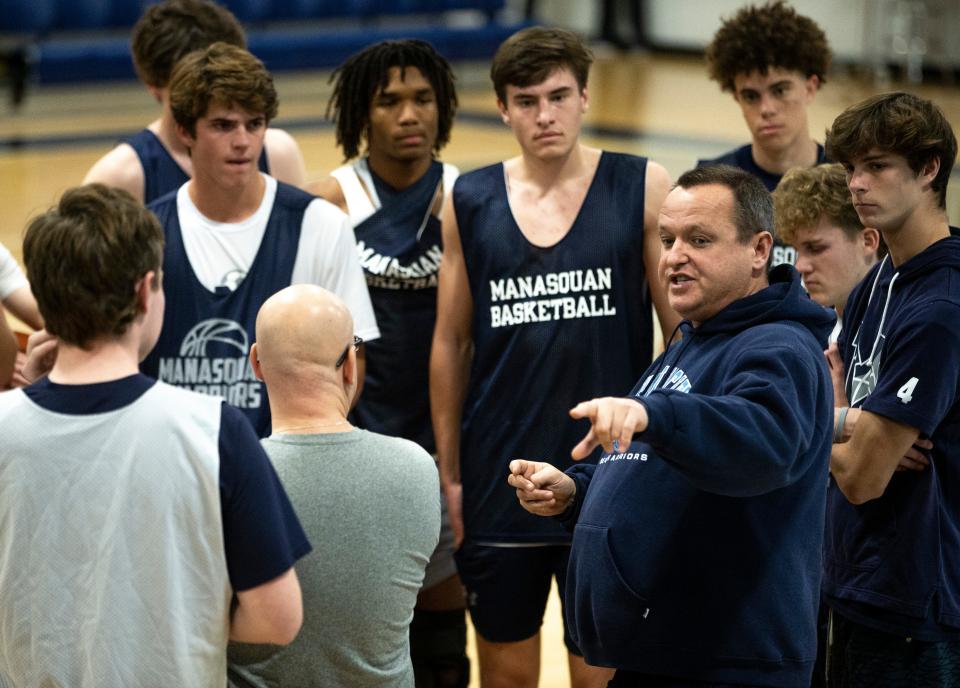 Manasquan basketball prepares for a scrimmage game preseason. Manasquan coach Andrew Bilodeau.     Manasquan, NJWednesday, December 7, 2022