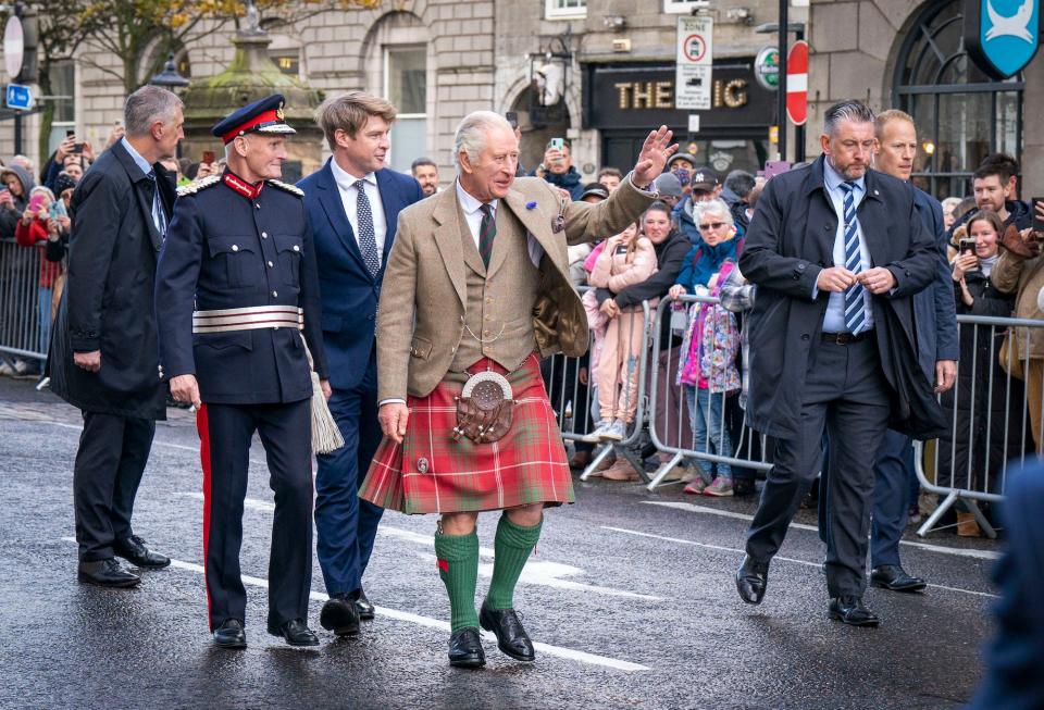 King Charles III visits Aberdeen Town House on October 17, 2022 in Aberdeen, Scotland.